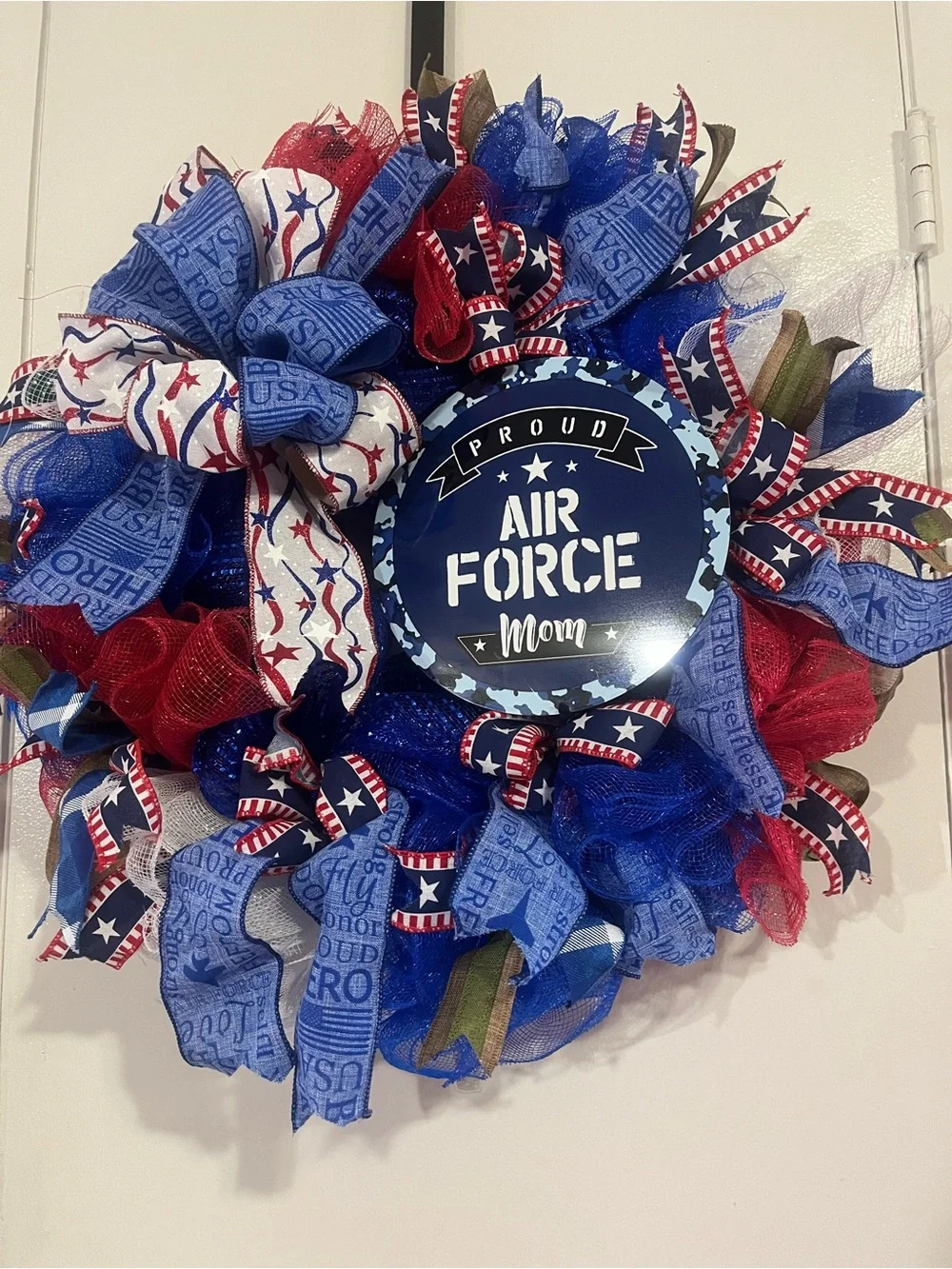 Hand Crafted Red White Blue Air Force Mom Wreath